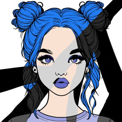 realistic girl with two buns in hair and lips