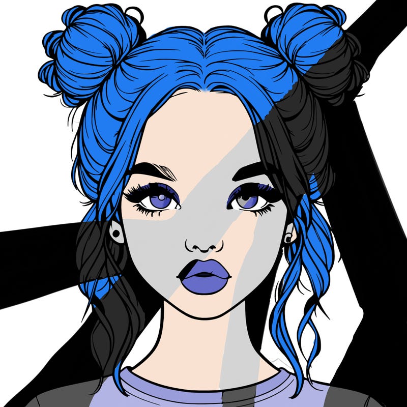 realistic girl with two buns in hair and lips