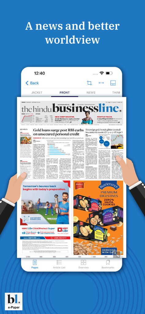 Businessline - Business ePaper - BusinessLine ePaper mobile app displaying a digital replica of the financial newspaper on a smartphone screen
