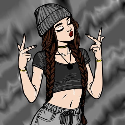 realistic teenage girl with braids and a beanie and crop top doing 🫶🏼