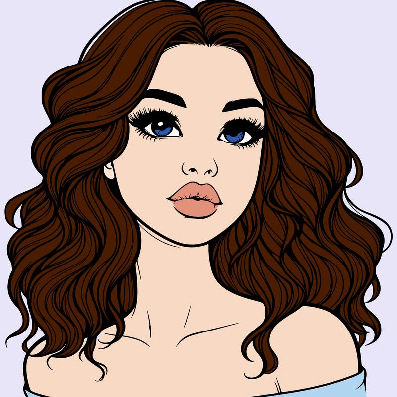 realistic girl with wavy hair and lips