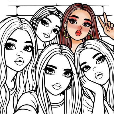 group of teen girls friends y2k up close in a selfie