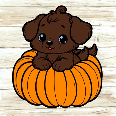 cute little puppy in a pumpkin
