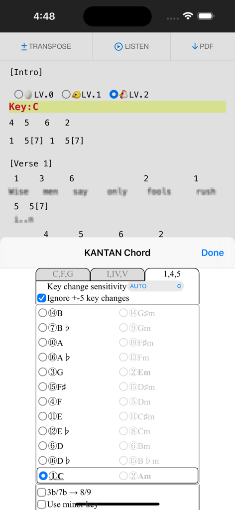 KANTAN Chord - Extension KANTAN Chord convertissant les accords de chanson en chiffres de Nashville dans un navigateur.