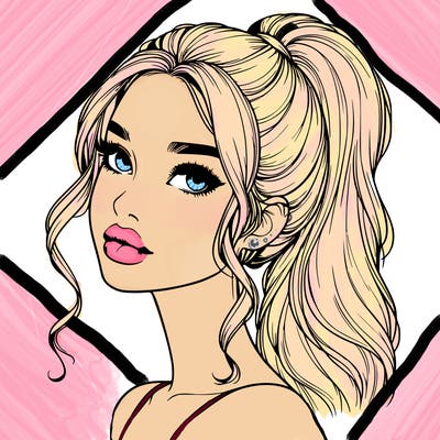 realistic girl with a ponytail on her hair and lips