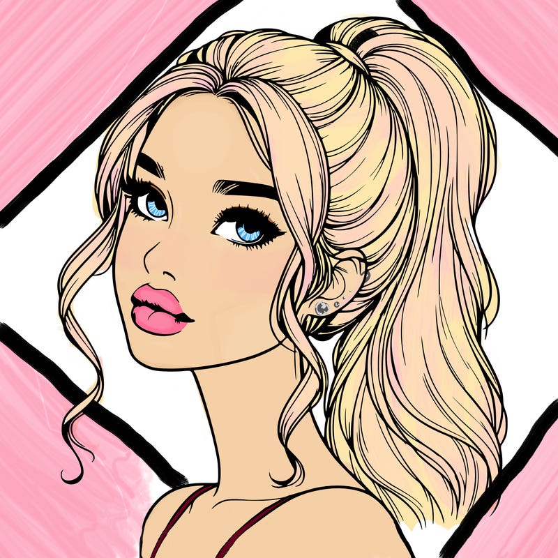 realistic girl with a ponytail on her hair and lips