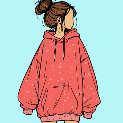 realistic girl with a oversized sweatshirt on and a bun