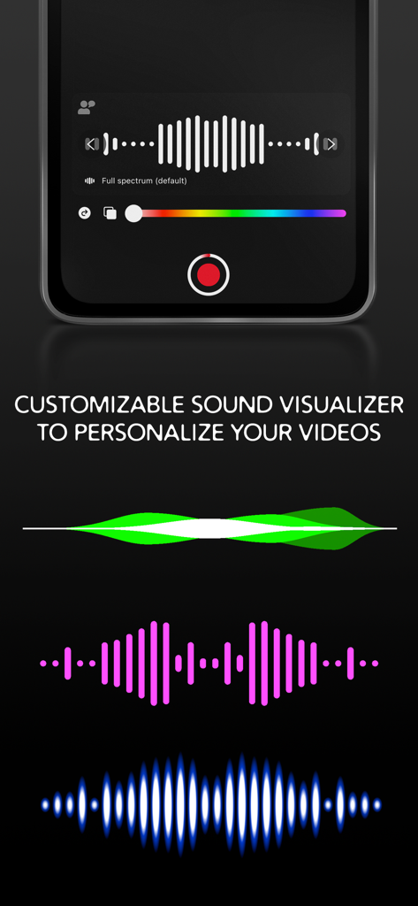 GhostTube VOX - A variety of colorful sound waveforms and visualizers available in the GhostTube VOX app to personalize paranormal investigation videos.