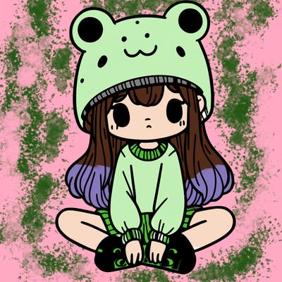 a girl wearing a frog hat and some frog socks