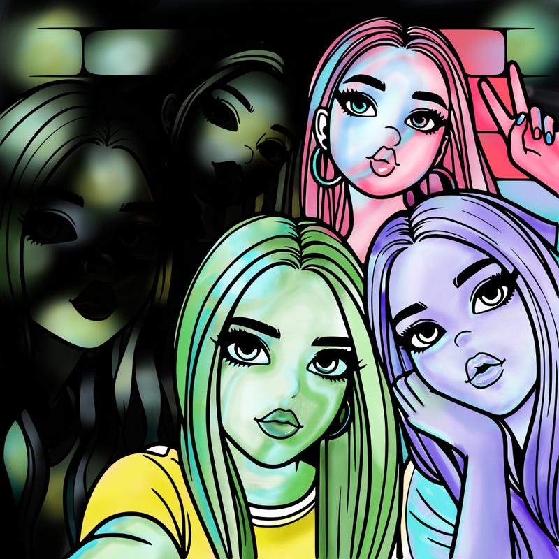 group of teen girls friends y2k up close in a selfie