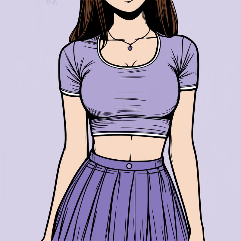 realistic girl wearing crop top and skirt
