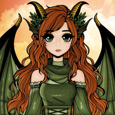 realistic girl with dragon wings horns and a tail