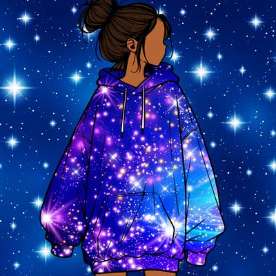 realistic girl with a oversized sweatshirt on and a bun