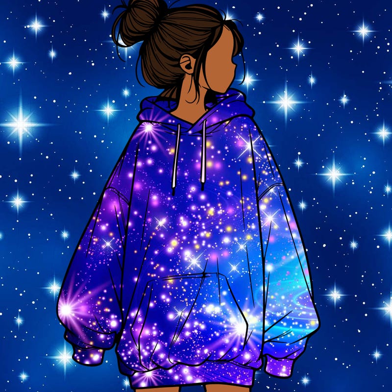 realistic girl with a oversized sweatshirt on and a bun