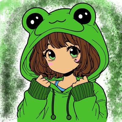 a cute teenage girl wearing a frog hoodie