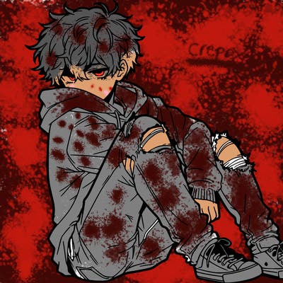 a male hoddie ripped jeans messy hair anime