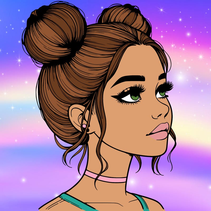 realistic girl with buns on the top of her head