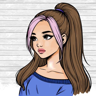 realistic girl with a high ponytail