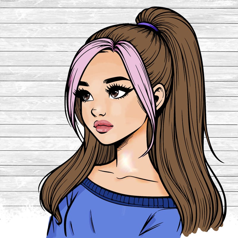 realistic girl with a high ponytail