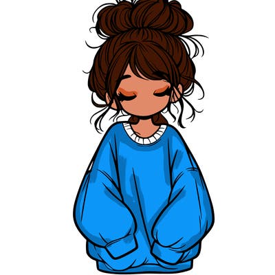girl with baggy sweatshirt and messy bun