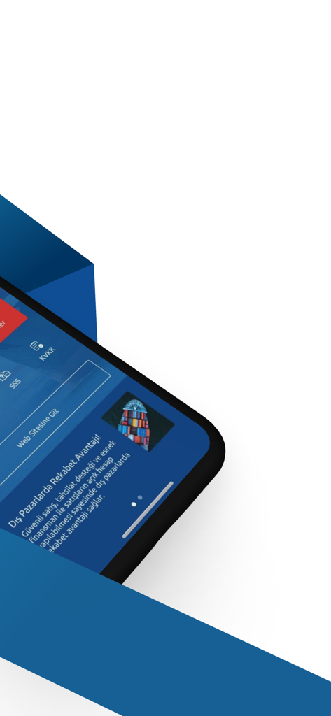 Kolay Çek - Mobile Ansicht der Kolay Cek Factoring-App, die Handelsfinanzierungsfunktionen und ein Frachtschiff-Symbol anzeigt