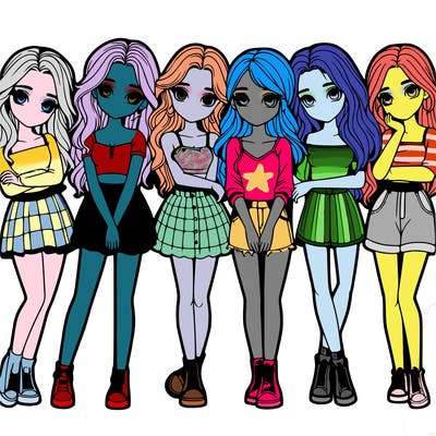 a group of girls realistic