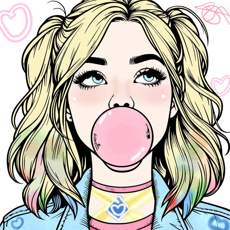 realististic girl blowing bubble -gum