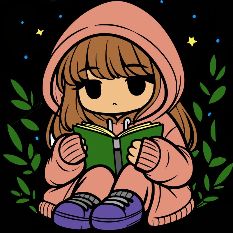 girl in oversized hoodie reading a book