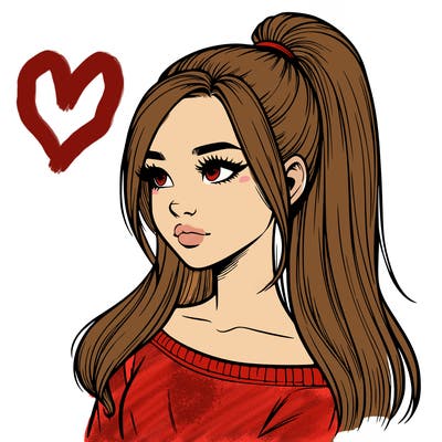 realistic girl with a high ponytail