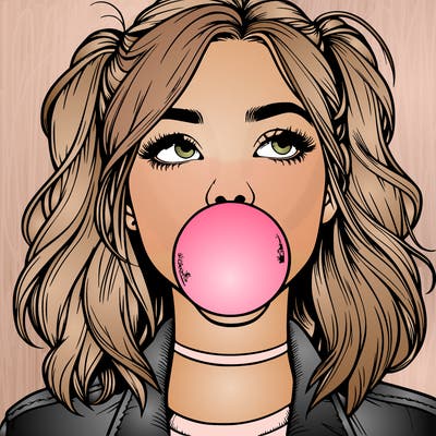 realististic girl blowing bubble -gum