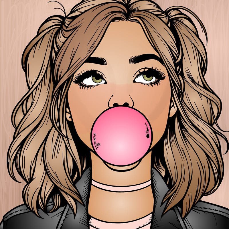 realististic girl blowing bubble -gum