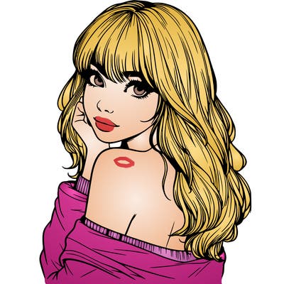 realistic girl with bangs looking over her shoulder