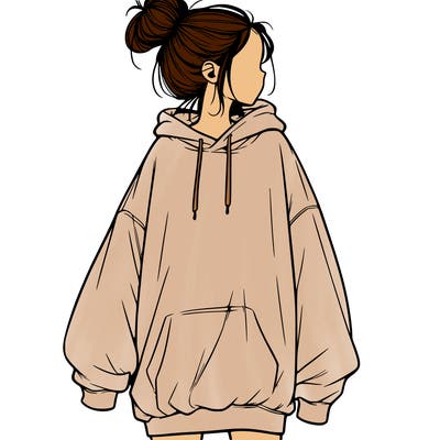 realistic girl with a oversized sweatshirt on and a bun