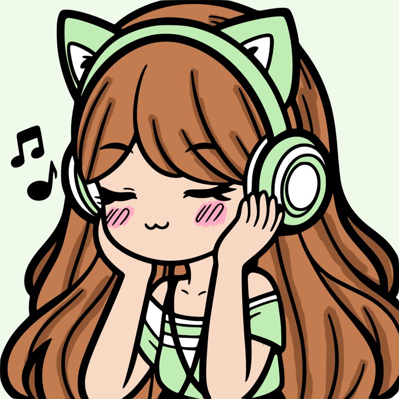 girl with cat ears and long hair listening to music