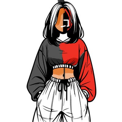 realistic girl faceless with baggy pants and a crop top