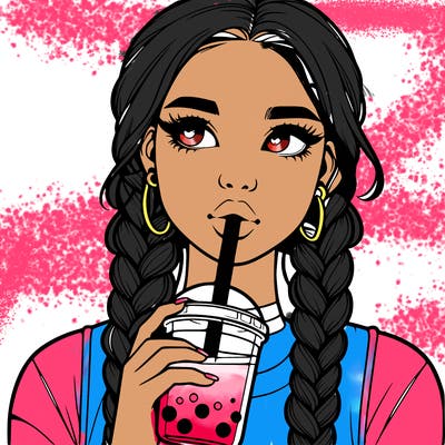 realistic girl with braided hair drinking boba