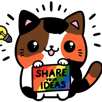 a cute cat saying share your ideas