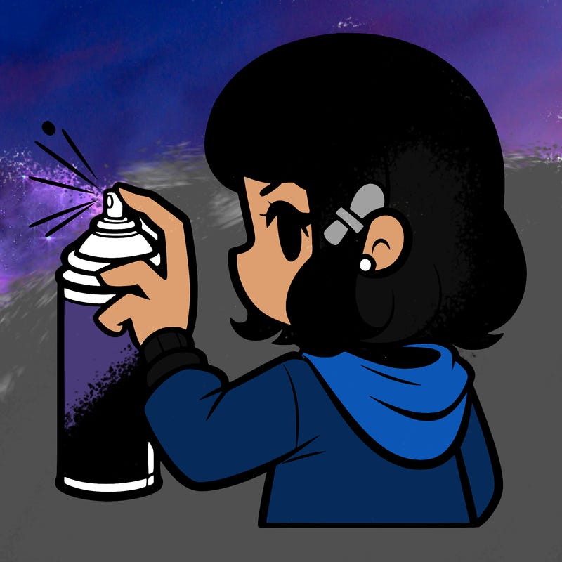 girl with a spray can facing her