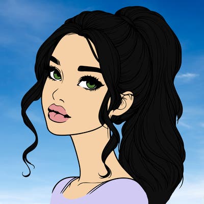 realistic girl with a ponytail on her hair and lips