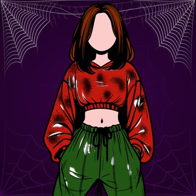 realistic girl faceless with baggy pants and a crop top