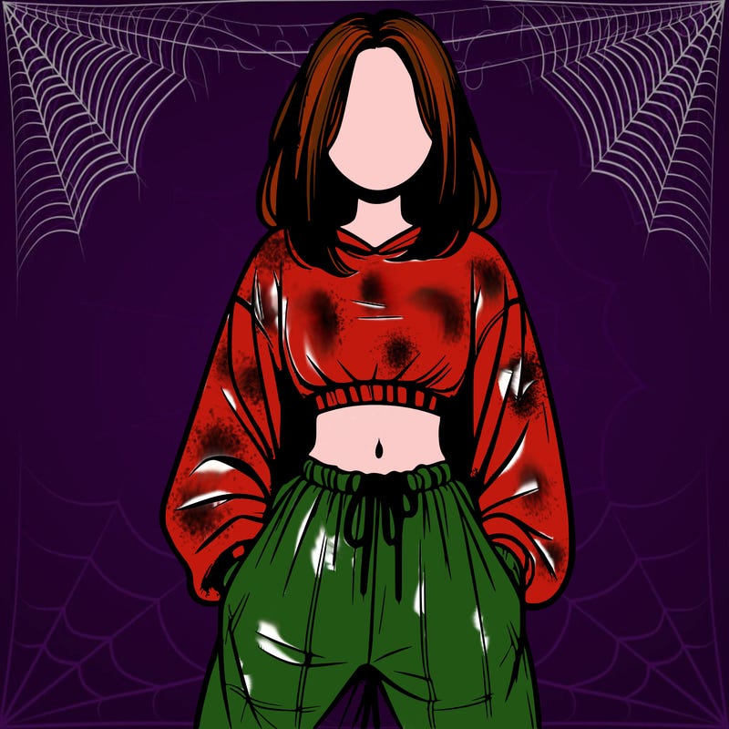 realistic girl faceless with baggy pants and a crop top