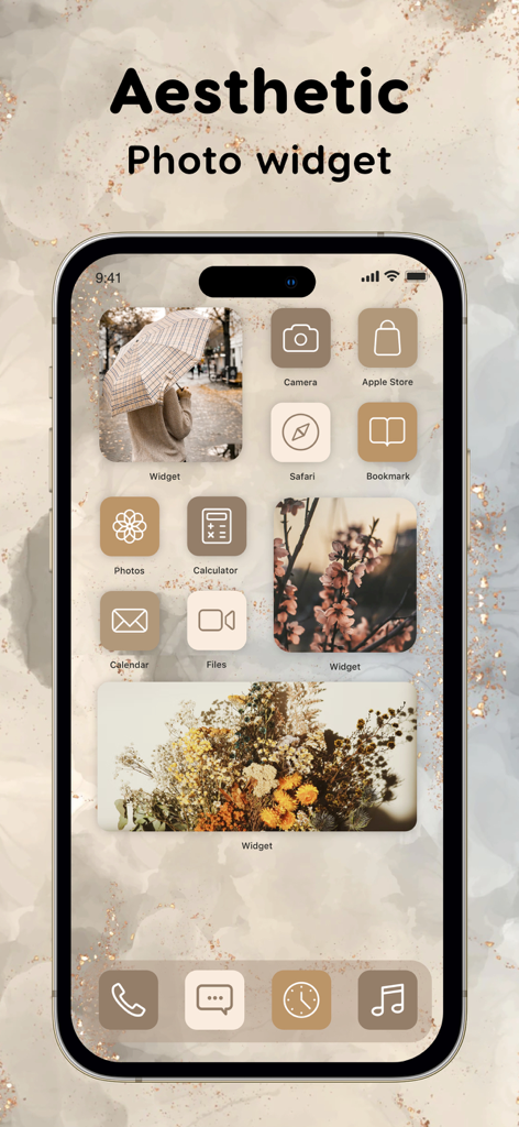 Color Widgets & Themes Changer - Écran d'accueil de l'iPhone avec des widgets photo esthétiques et des icônes beiges personnalisées