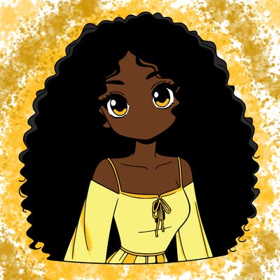 a black anime girl with long afro hair