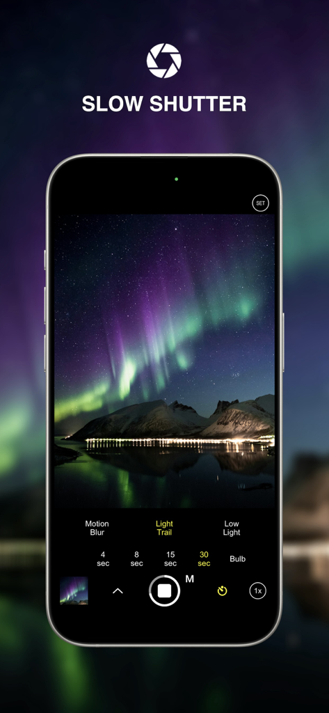 Modo de obturador lento de la aplicación ProCam capturando la aurora boreal