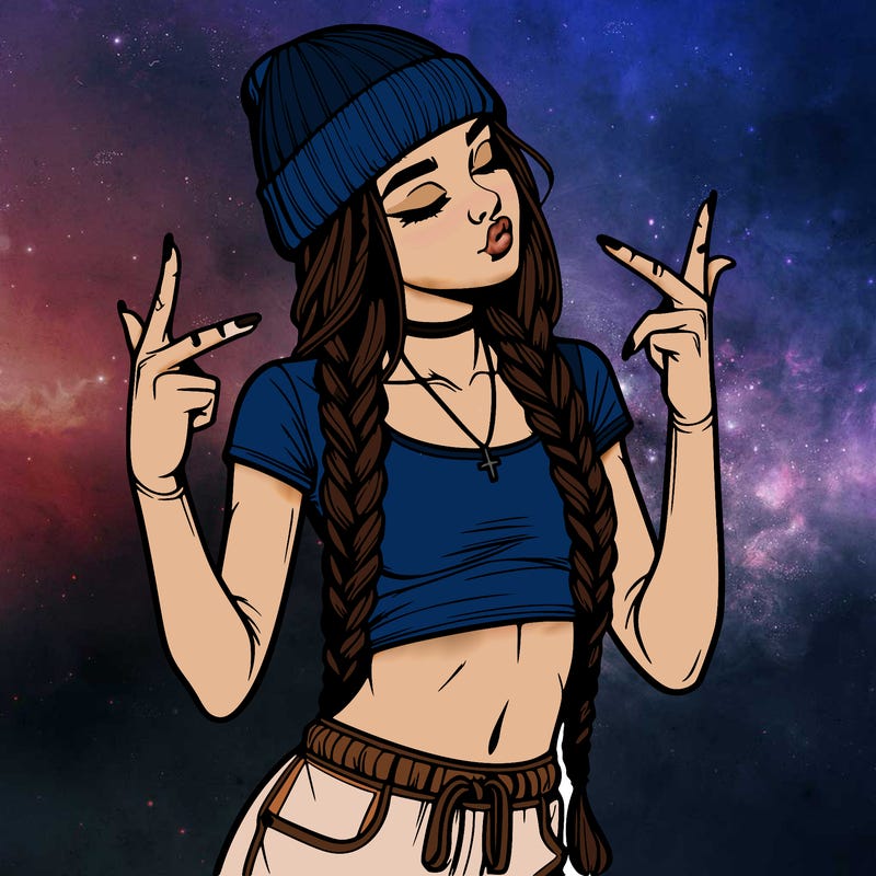 realistic teenage girl with braids and a beanie and crop top doing 🫶🏼