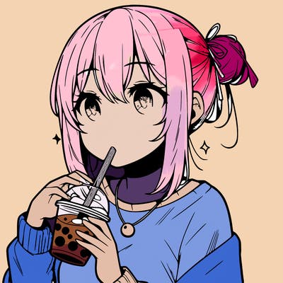 manga character drinking boba