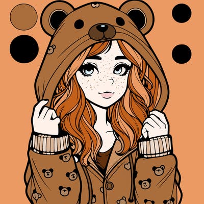 realistic girl in a animal pjs hoodie