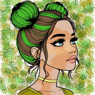 realistic girl with buns on the top of her head