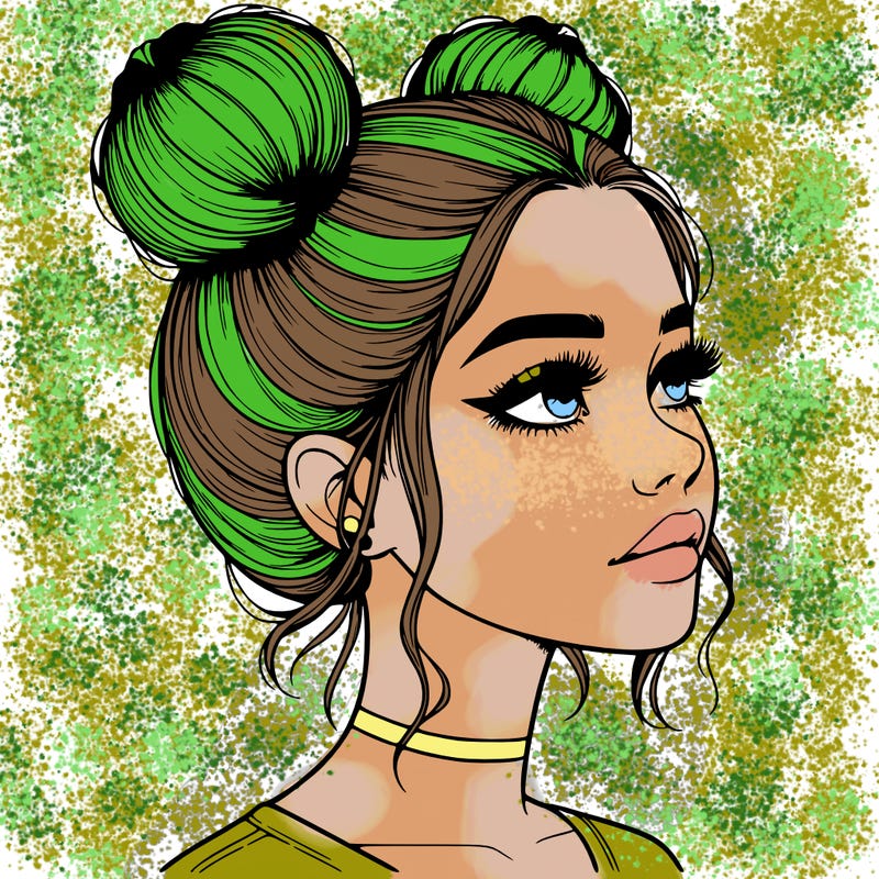realistic girl with buns on the top of her head