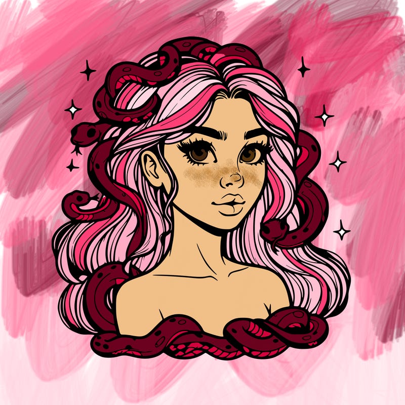 realistic girl with snakes as hair